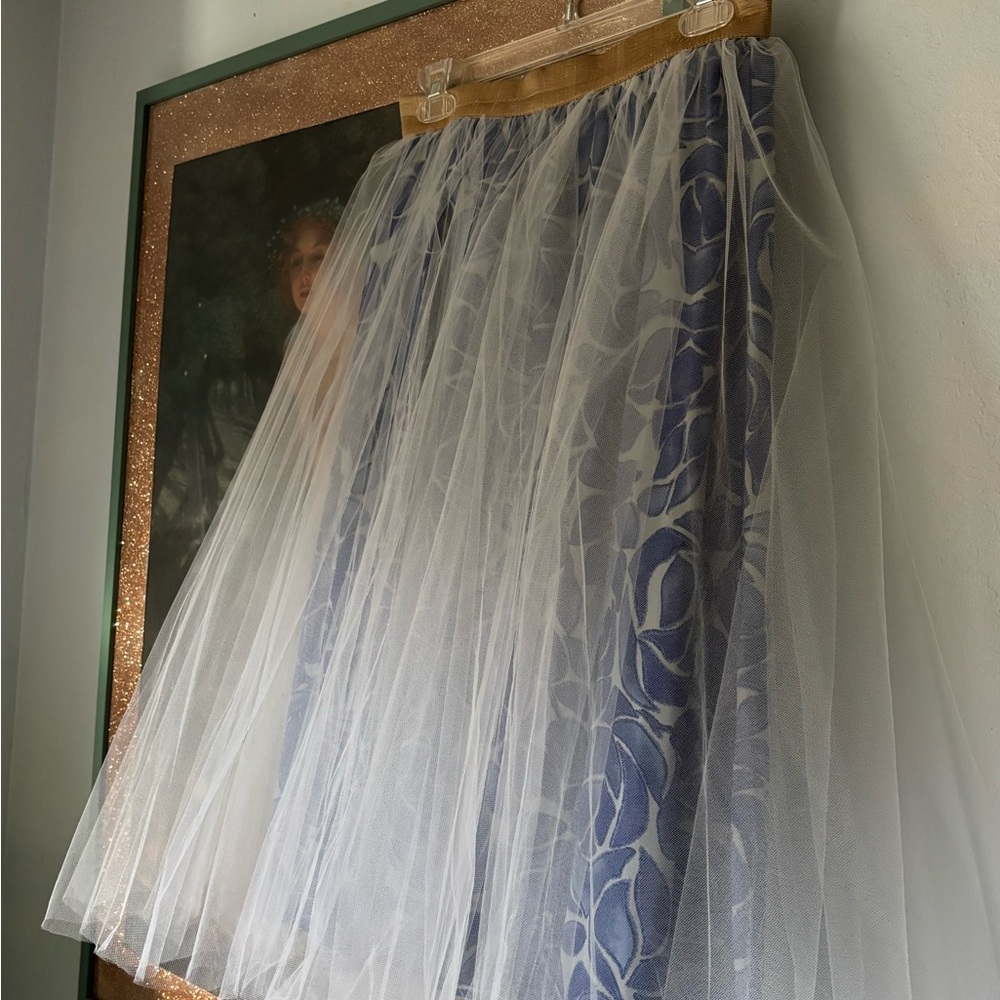 NWOT Anthro Blue and White Tulle Skirt